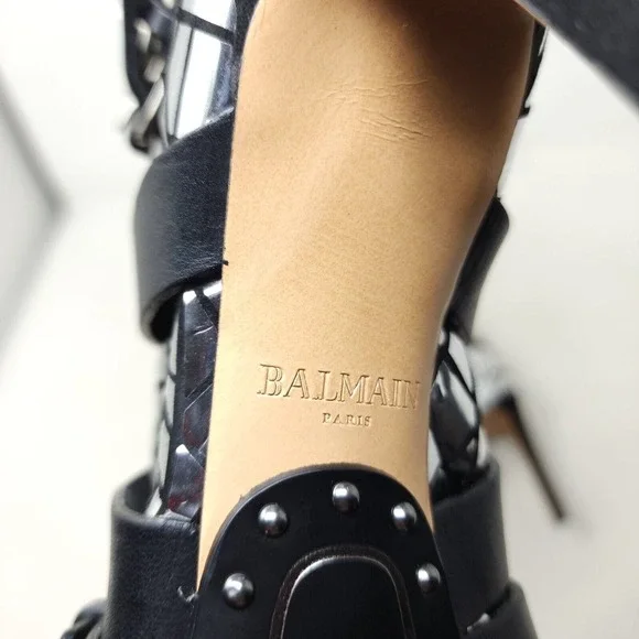 Balmain Paris Womens Boots Jackie Mosaic Silver Metallic Strappy Ankle Heel 37 7 - Picture 9 of 11